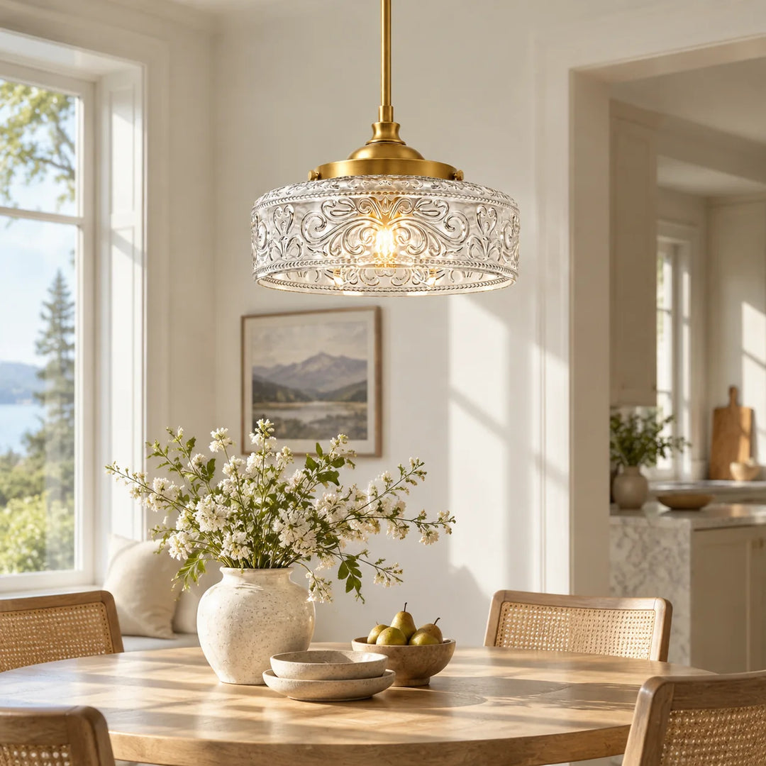 Vintage Glass Pendant Light with three shade colours and two shade sizes - New2609-1024545 interior scene