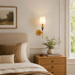 Cargar imagen en el visor de la Galería, Fabric shade wall lamp styled in a warm bedroom
