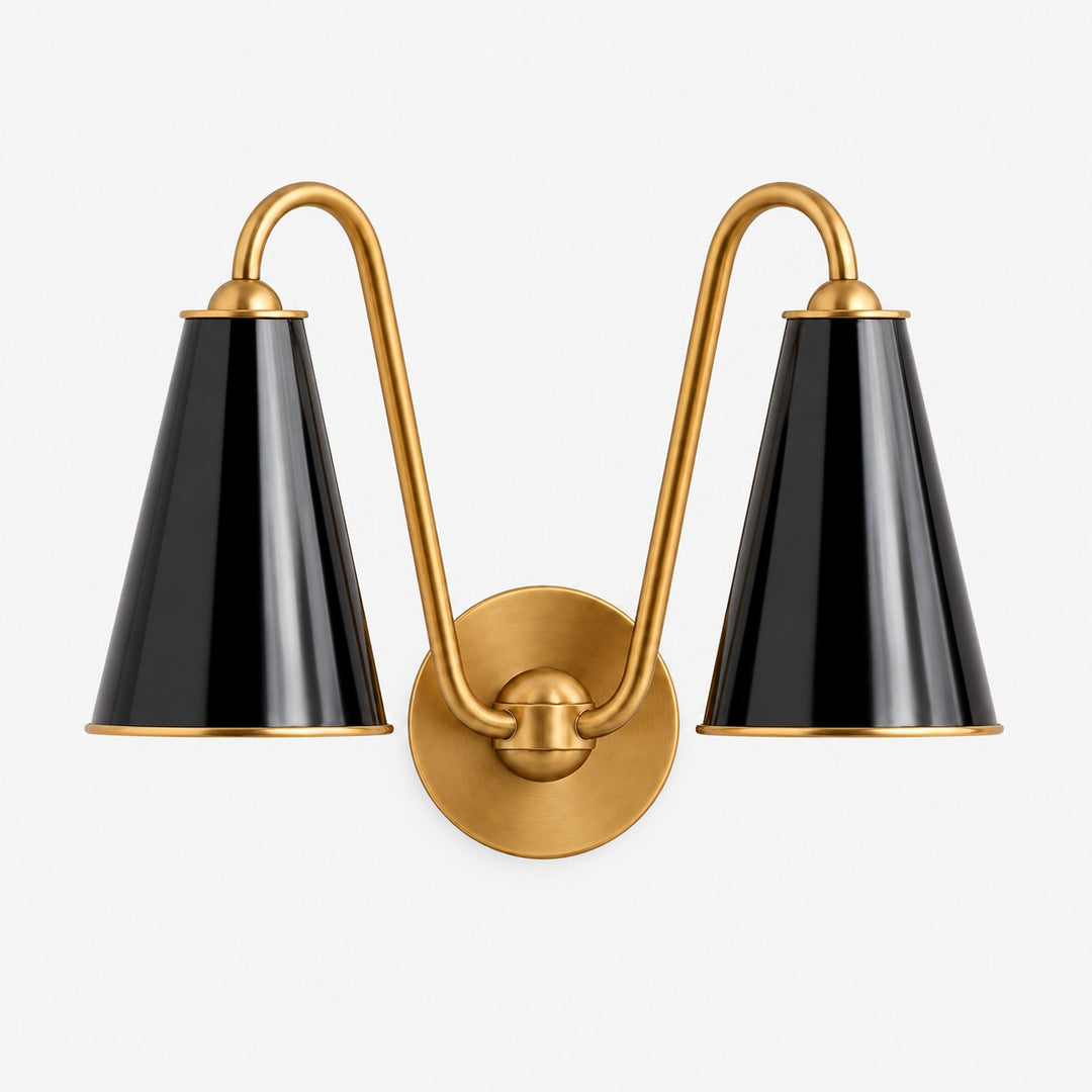 Black metal double-cone wall sconce