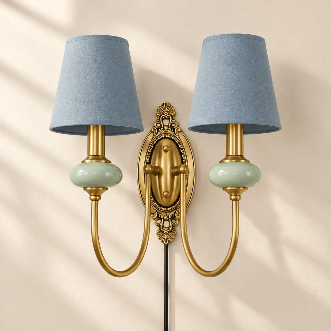 Rowanea Fabric Shade Ceramic Plug-In Wall Sconce