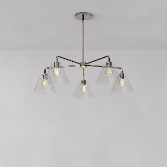 Conica Modern Glass Cone Chandelier – Sculptural 5 Light Brass Design