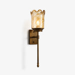 Load image into Gallery viewer, Brass amber glass wall sconce on clean background