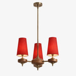 Load image into Gallery viewer, Hour Rho chandelier with red velvet shades, 3 lights