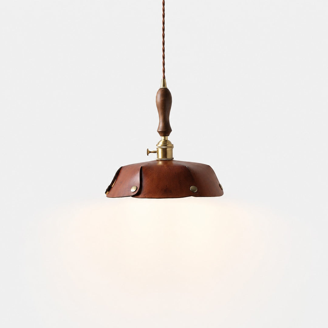 Single Pendant Vintage Brown Leather Shade Dia. 25 cm / 9.8 in