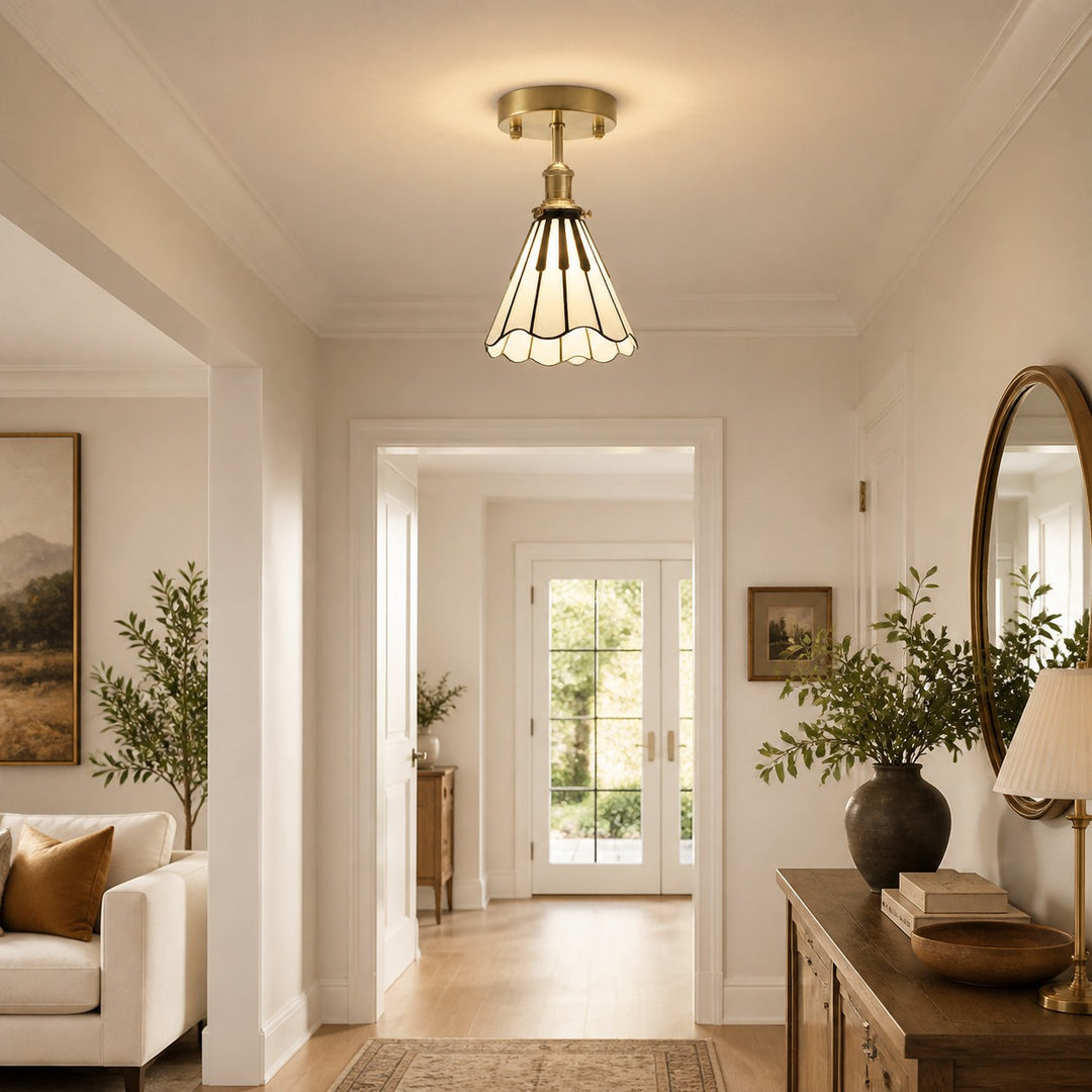 Piano key flush mount ceiling light installed in a hallway