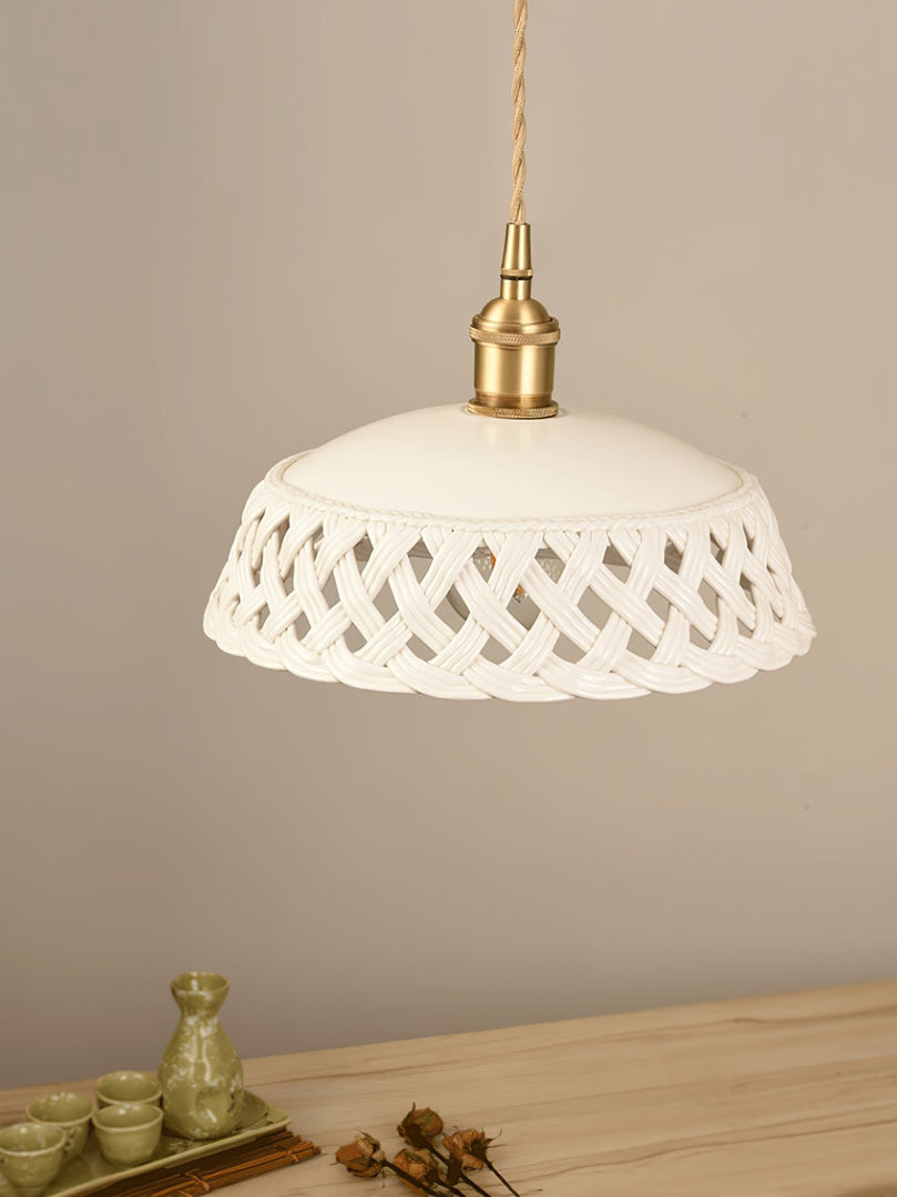 Woven Ceramic Brass Swag Pendant Light
