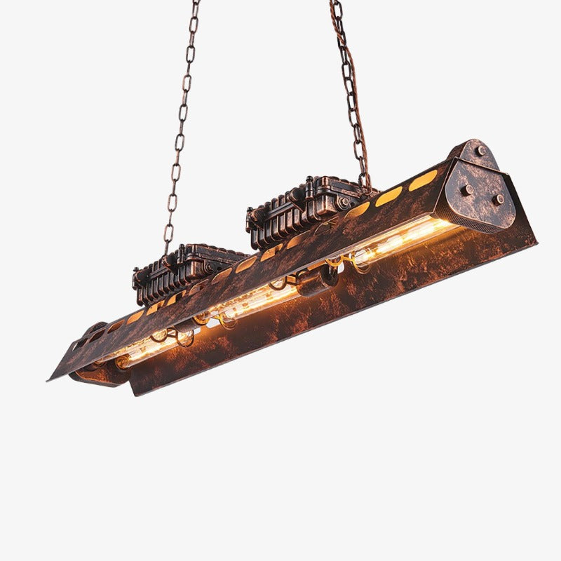 Industrax Steampunk  Linear Chandelier - Vintage Metal Frame Lighting for Dining or Living Room