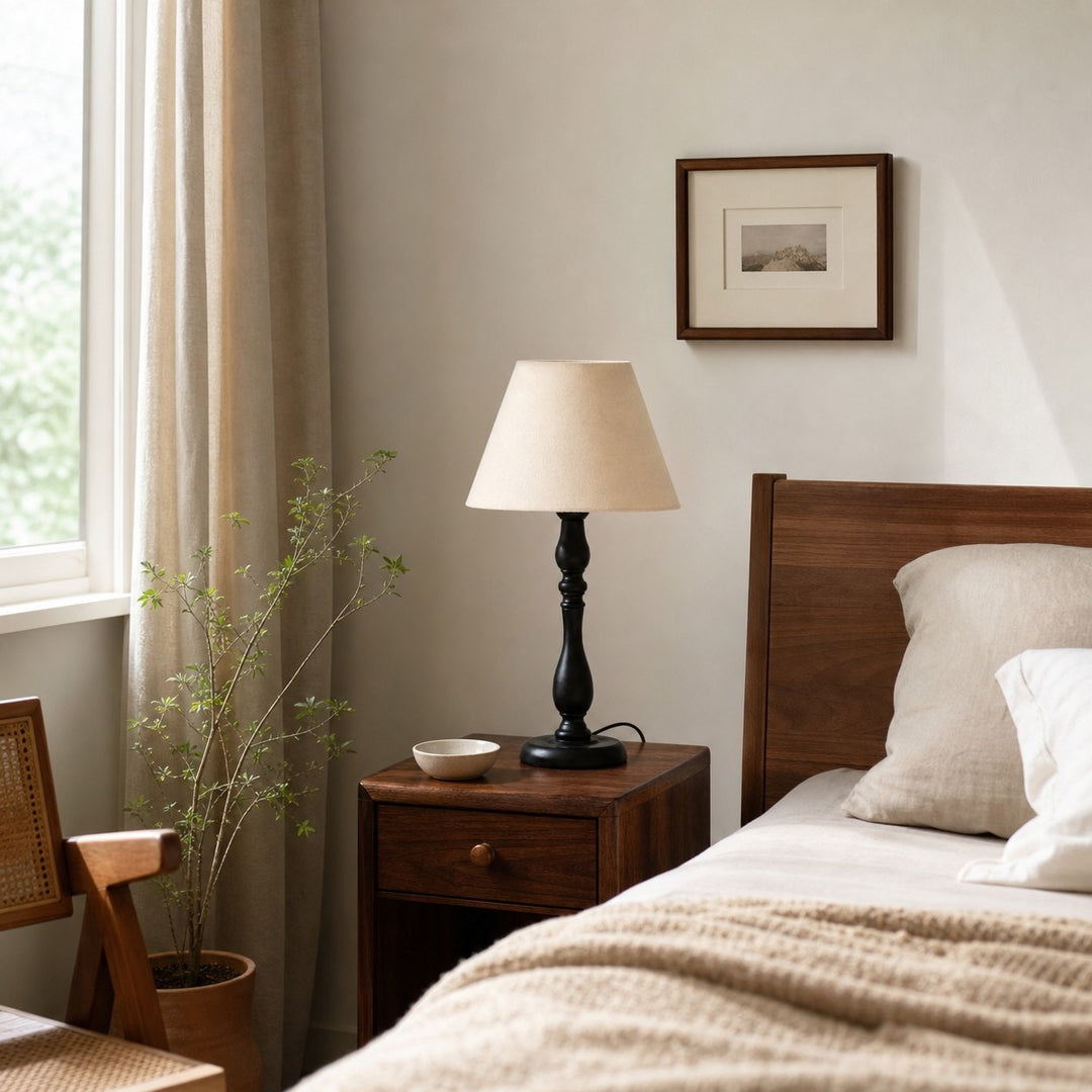 Vintage table lamp styled on a bedside table