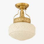 Load image into Gallery viewer, Beige embossed glass Art Deco ceiling light with brass finish