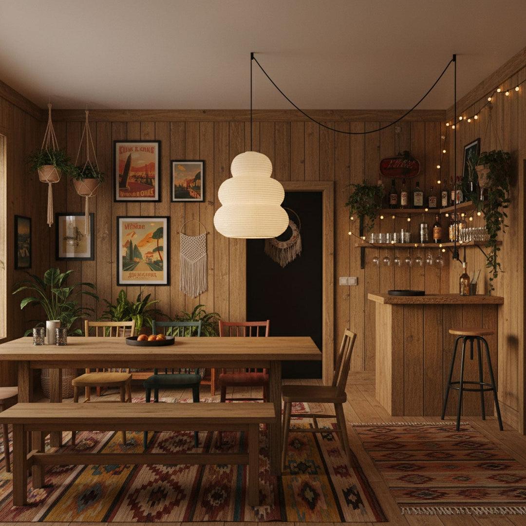 Beige Mulberry Paper Swag Pendant Light
