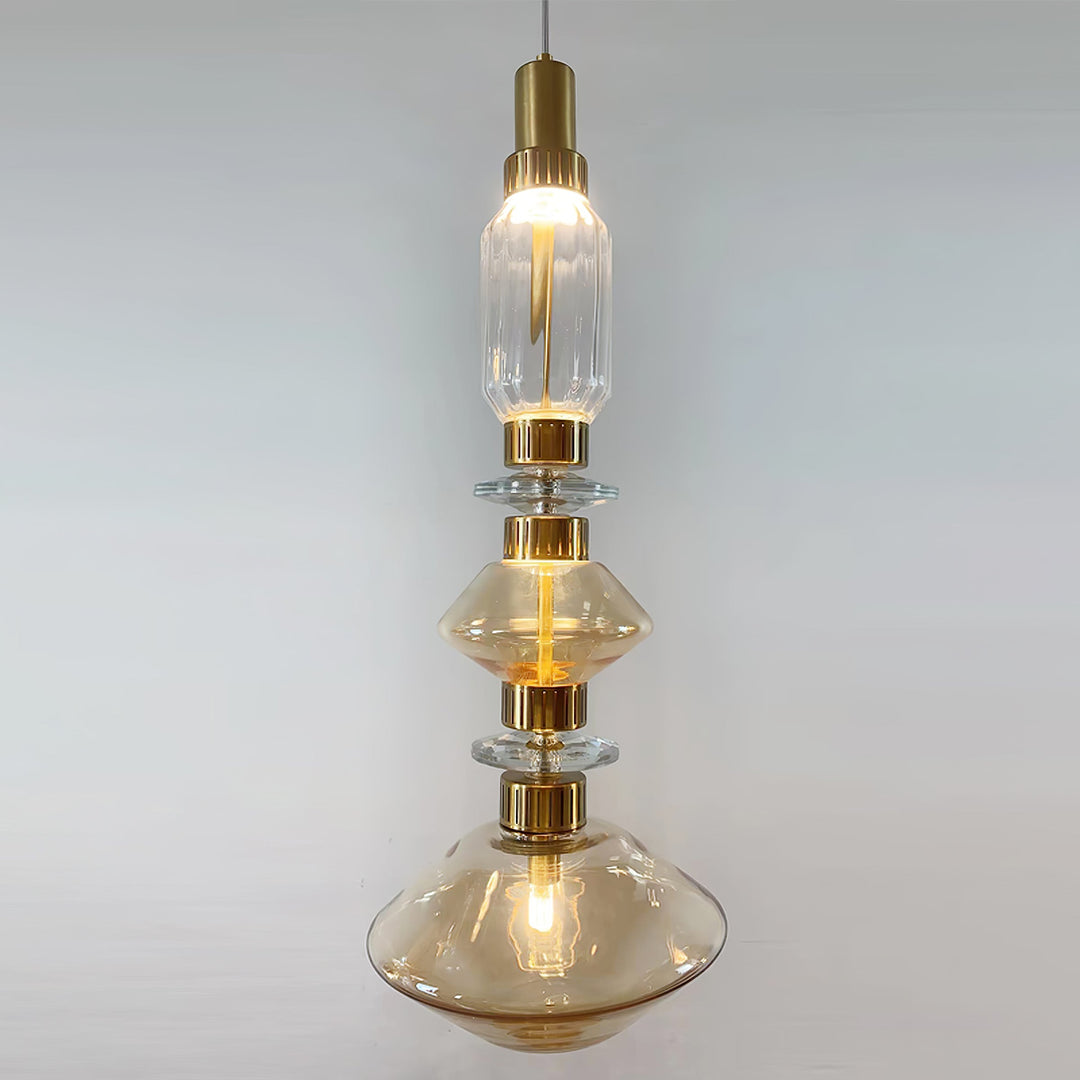 Suspension contemporaine - Fer, métal, verre, or, marron, résistante à l'humidité