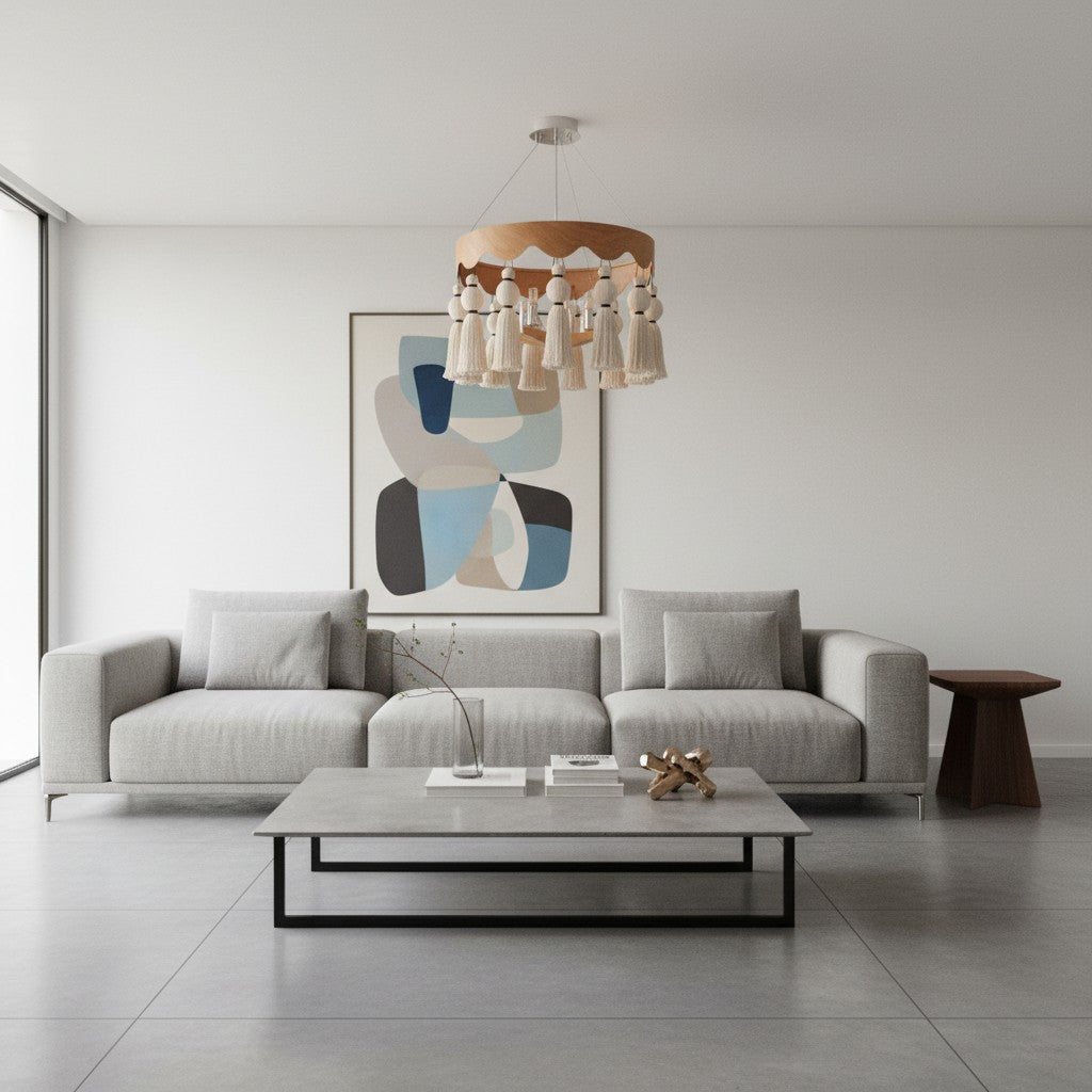 FringeAura Boho Tassel Chandelier - Large Cotton Fringe Chandelier for Dining and Living Room