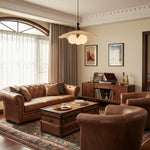 Charger l'image dans la visionneuse de galerie, Lustre suspendu à 3 lumières d'inspiration vintage Orrise - Accents en bois, métal et tissu Éclairage intérieur