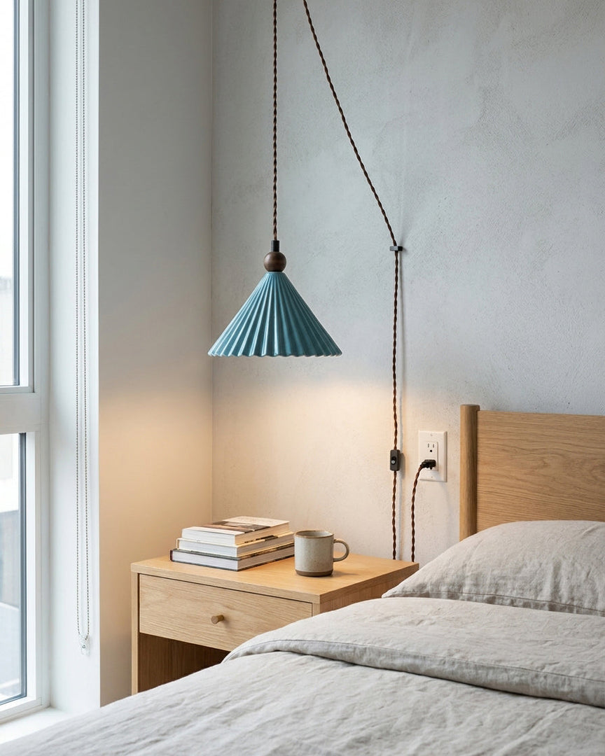 Pleated Ceramic Plug-In Swag Pendant