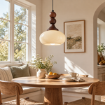 Load image into Gallery viewer, Shaped Glass Pendant Light with a sculptural shade and a single drop - New2609-1024582 interior scene