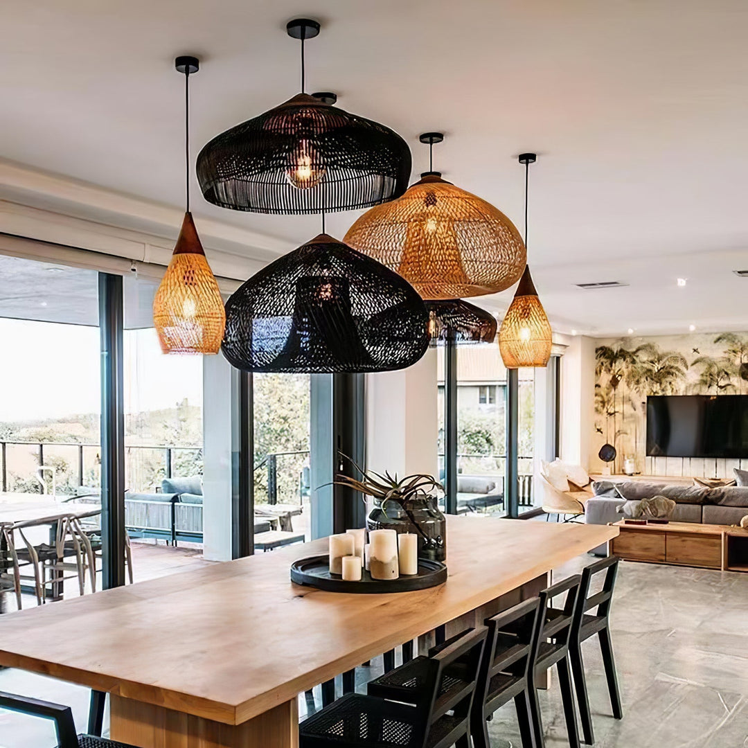 Woven Rattan Wood Plug-In Pendant Light