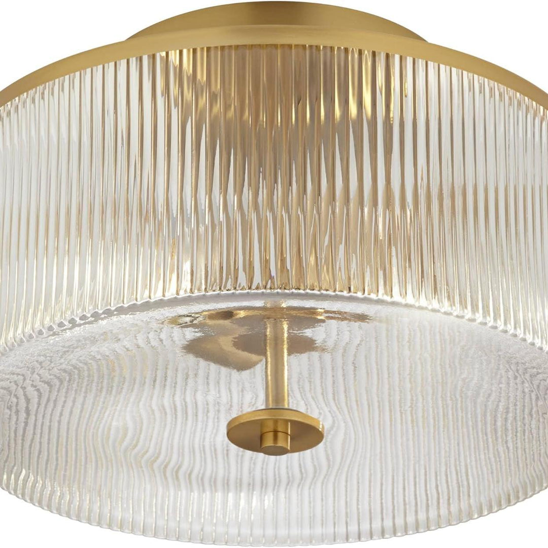 Rivora Vintage Ribbed-Glass Drum Flush Ceiling Light for Living Room