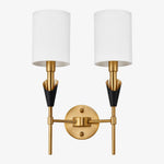 Cargar imagen en el visor de la Galería, Antique brass angled double-head wall lamp with fabric shades