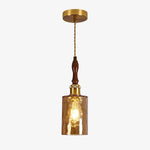 Cargar imagen en el visor de la Galería, 01 amber glass brass wood pendant sku