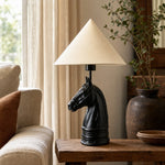 Bild in Gallery-Viewer laden, Black cone horse head table lamp in living room