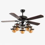 Charger l'image dans la visionneuse de galerie, Wood blade amber globe five-light ceiling fan