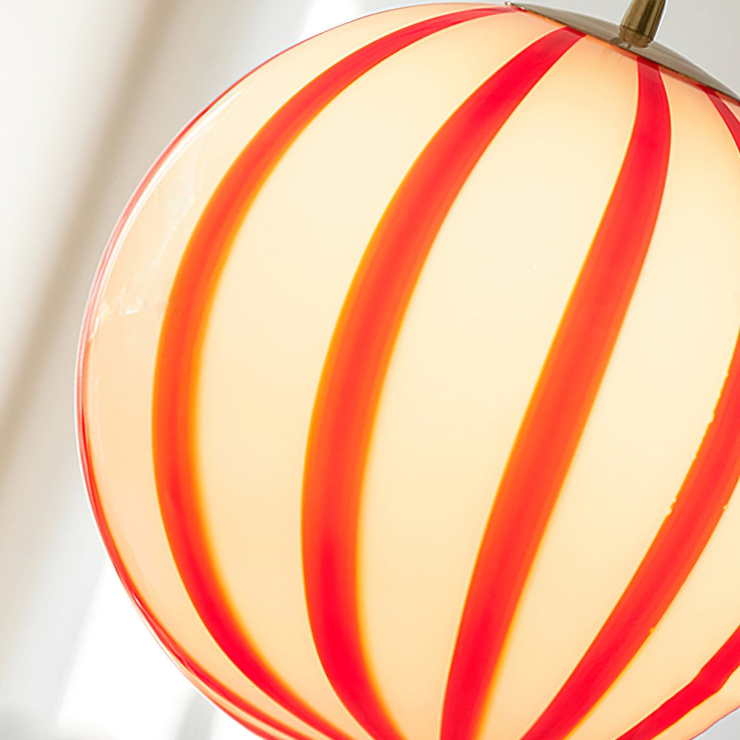 Red Striped Glass Globe Hardwired Pendant