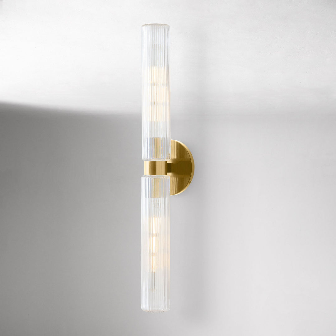 Aplique de pared moderno Rivora de vidrio estriado - Aplique doble corto para interior y exterior