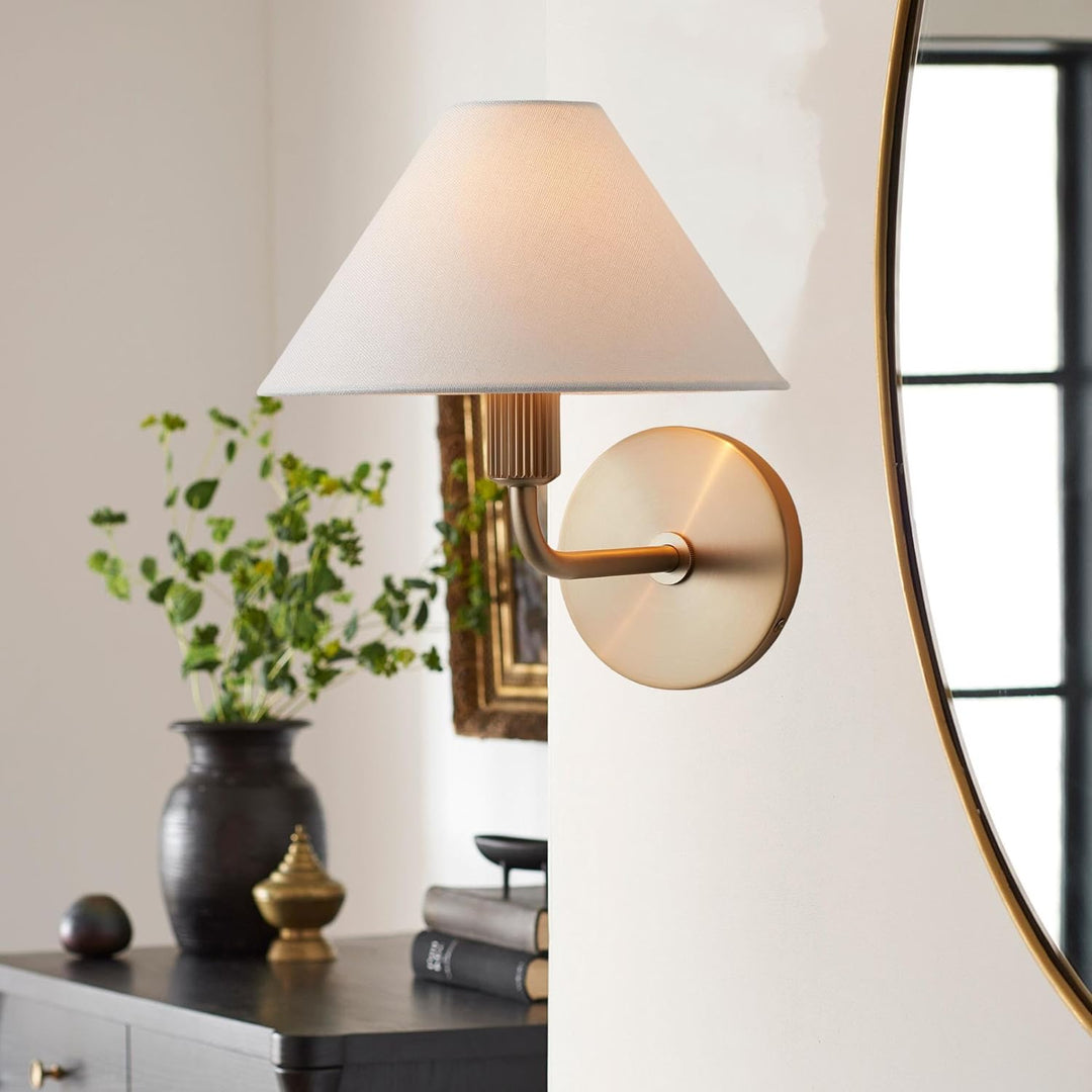 Gilda Fabric Drum Shade Wall Sconce - Modern Brass Accent Light for Bedroom and Hallway