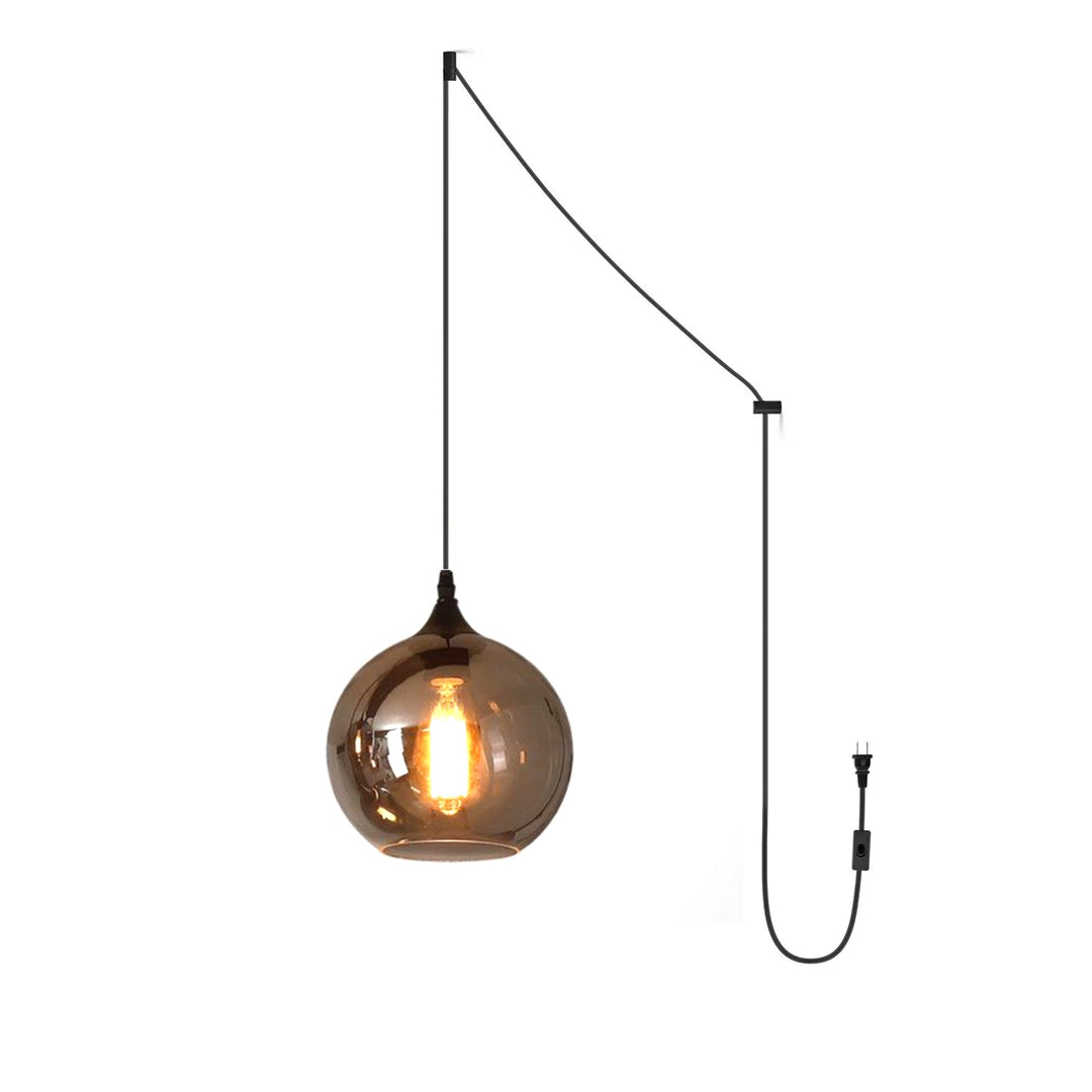 Smoky Gray Hand-Blown Glass Plug-In Pendant