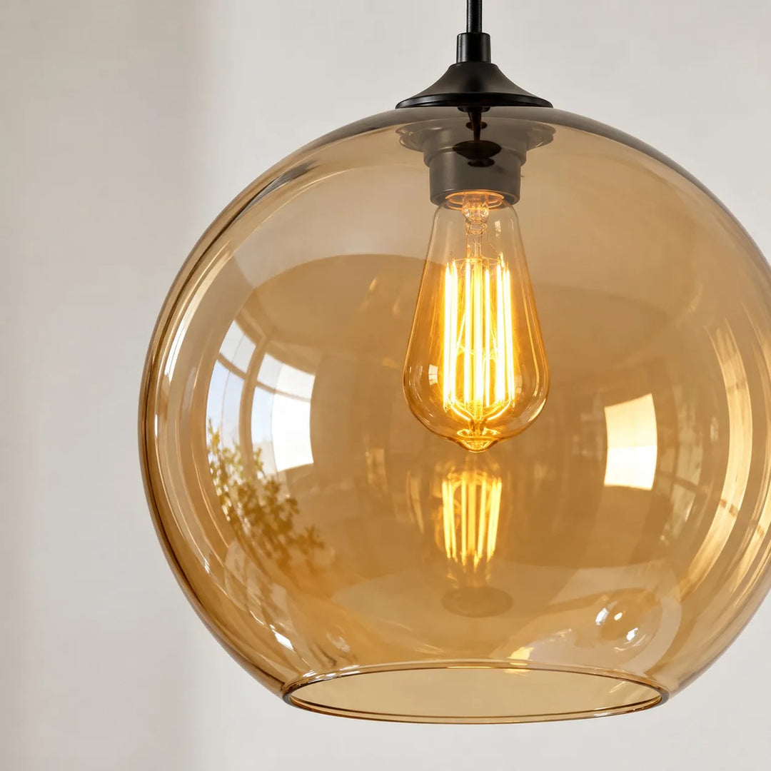 Smoky Gray Glass Globe Pendant Light