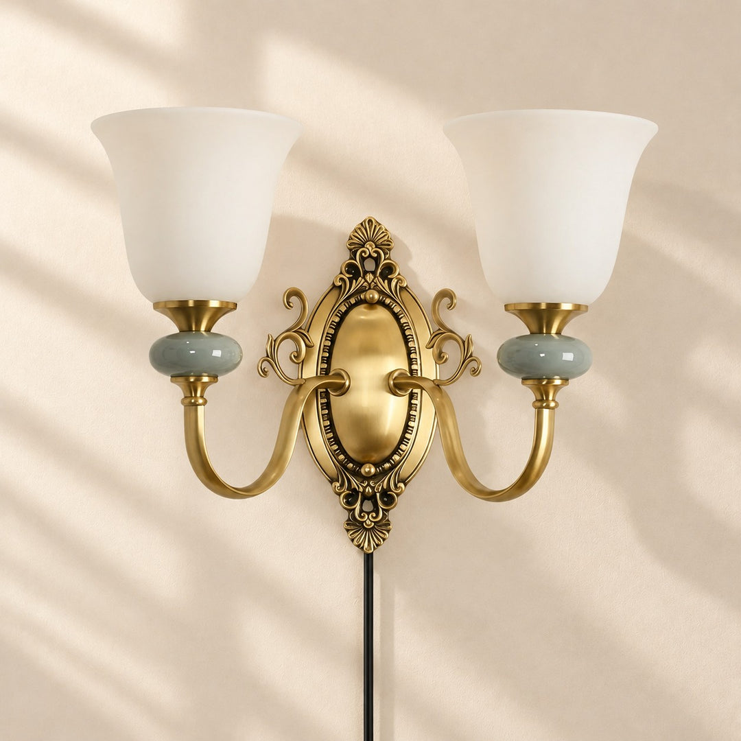 Rowanea Fabric Shade Ceramic Plug-In Wall Sconce