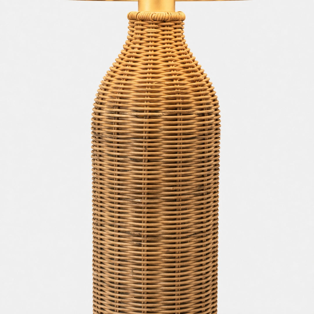 Woven rattan neck and metal lamp fitting detail