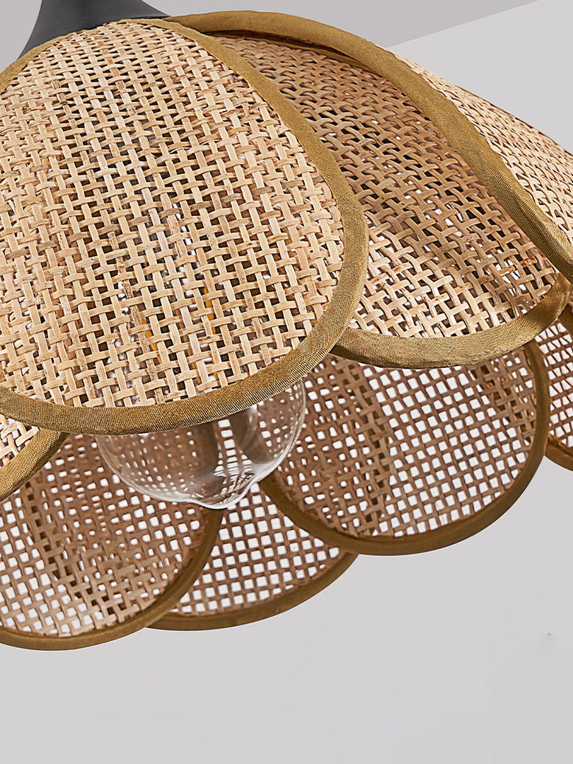 Layered Rattan Petal Plug-In Swag Pendant