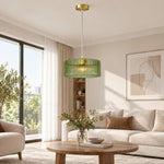 Charger l'image dans la visionneuse de galerie, Green ribbed glass pendant in a living room