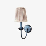 Cargar imagen en el visor de la Galería, Antique brass wall sconce with C woven shade
