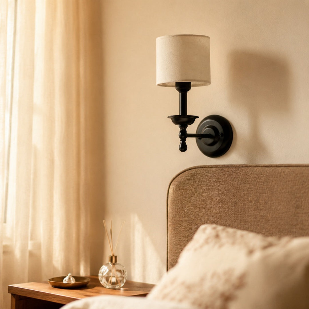Aplique de pared vintage con pantalla de tela