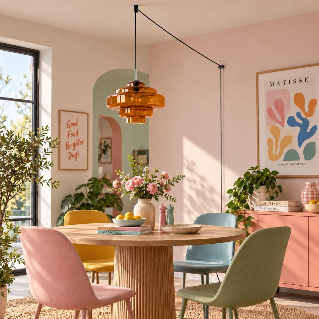 Koloro Millie Plug-In Glass Pendant Light - Retro Colorful Pendant for Modern Interiors