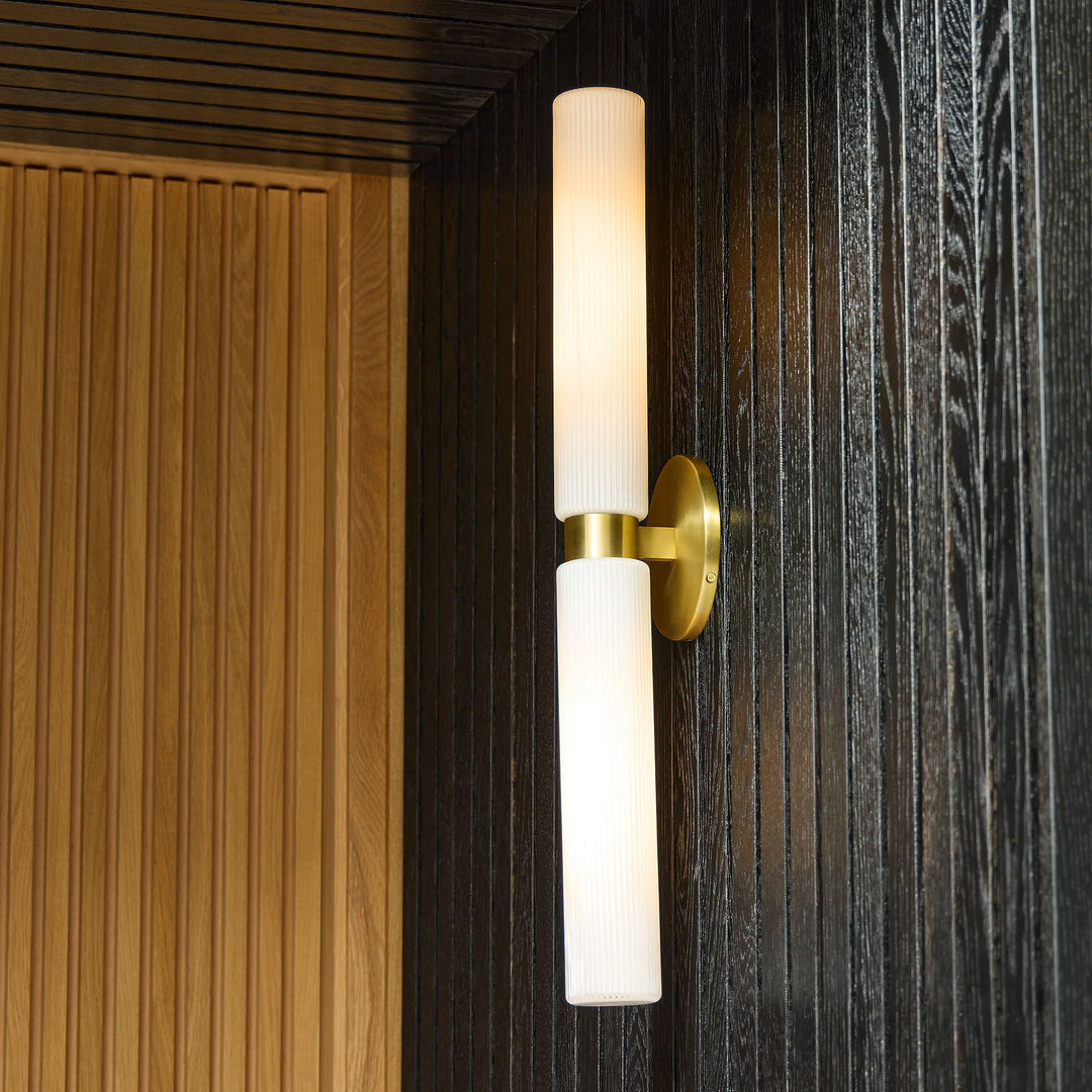 Aplique de pared moderno Rivora de vidrio estriado - Aplique doble corto para interior y exterior