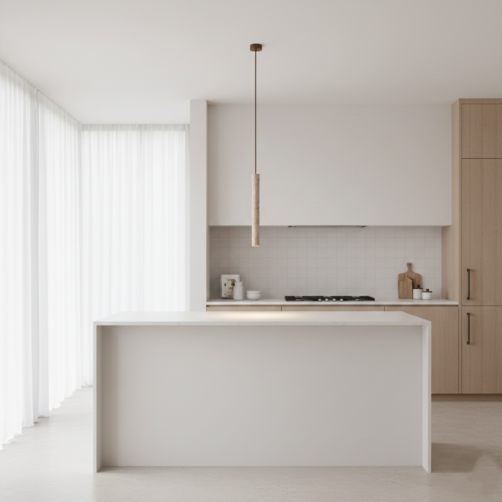 Marbled Travertine Cylinder Modern Pendant Light