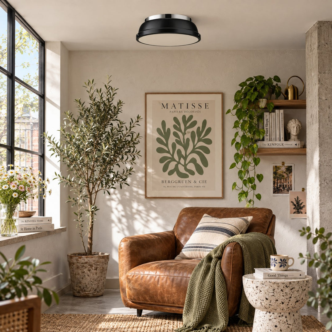 Metal Flush Mount Ceiling Fixture with Frosted Diffuser