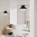 Charger l&#39;image dans la visionneuse de galerie, Plafonnier encastré Hanton – Luminaire minimaliste moderne avec abat-jour en verre laiteux et métal 
