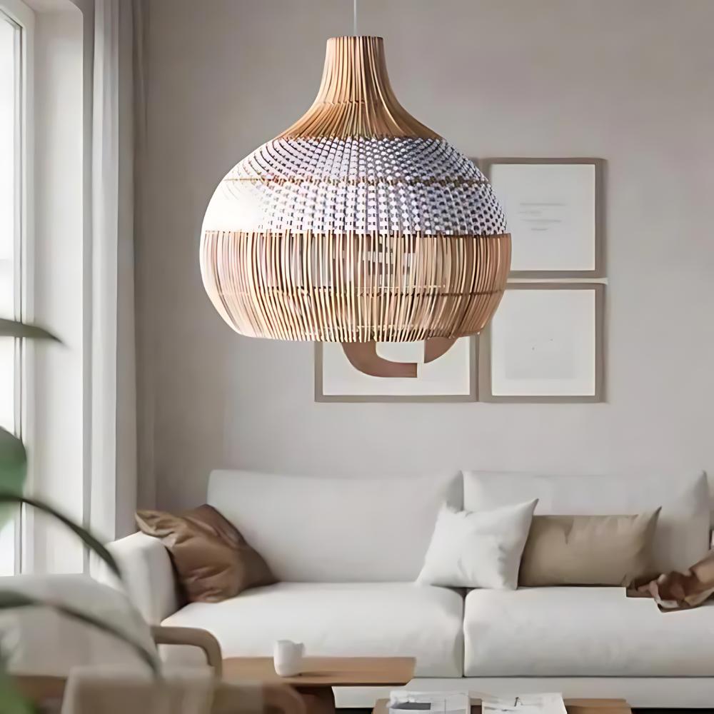 Luftige Weiße Eleganz Natürliche Rattan-Pendelleuchte