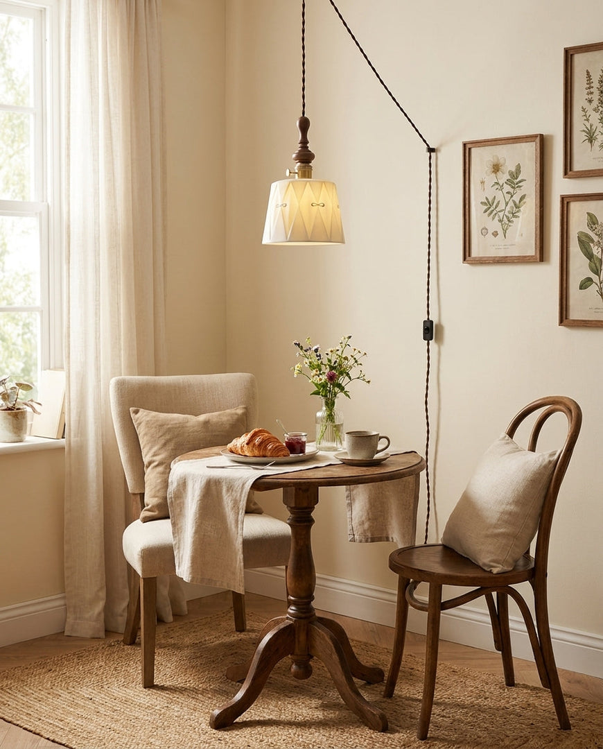 Wood Finial Ceramic Plug-In Swag Pendant