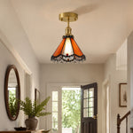 Bild in Gallery-Viewer laden, Orange stained glass ceiling light in a hallway