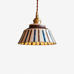 Load image into Gallery viewer, White stripe hand-painted ceramic pendant lamp with brass-tone socket