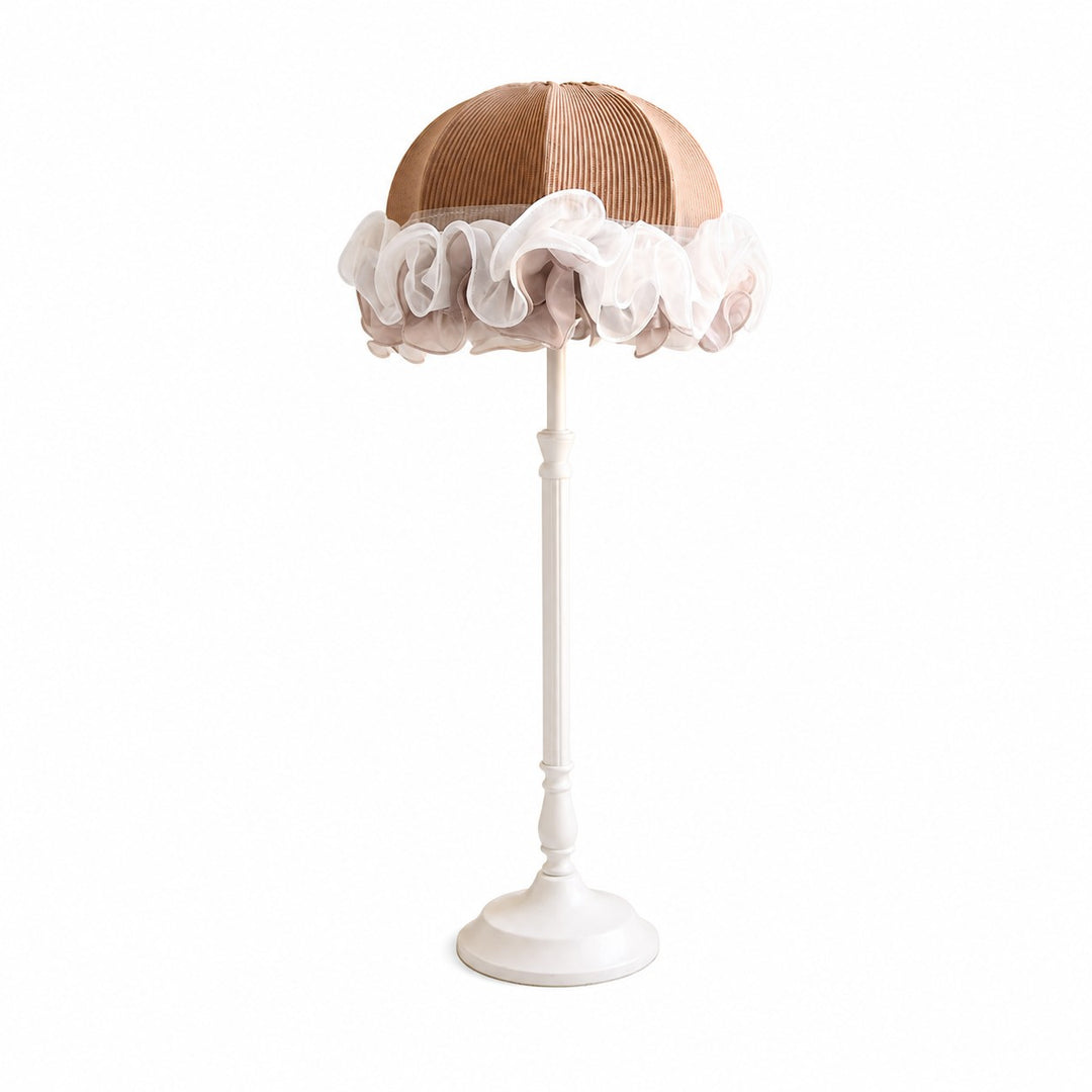 Brown and white French vintage table lamp full SKU view
