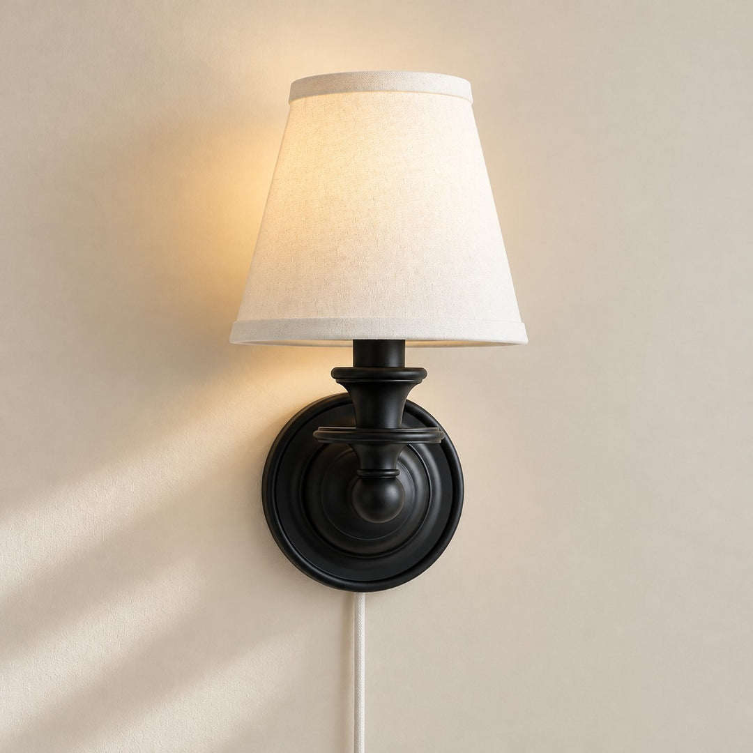 Rowan No-Wire Flat Drum Shade Wall Sconce – Plug-In Fabric Wall Light