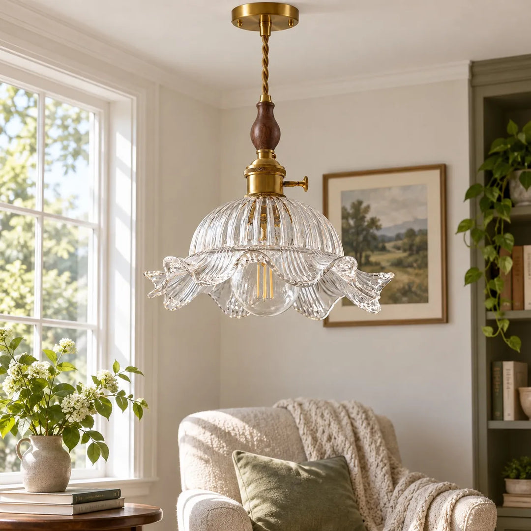 Vintage Wavy-Edge Glass Pendant Lamp