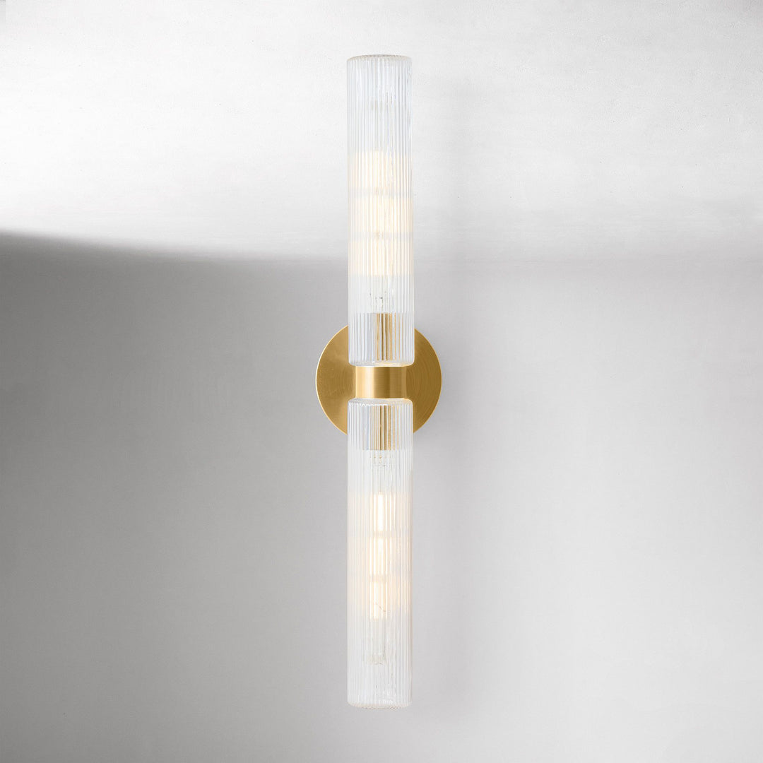 Aplique de pared moderno Rivora de vidrio estriado - Aplique doble corto para interior y exterior