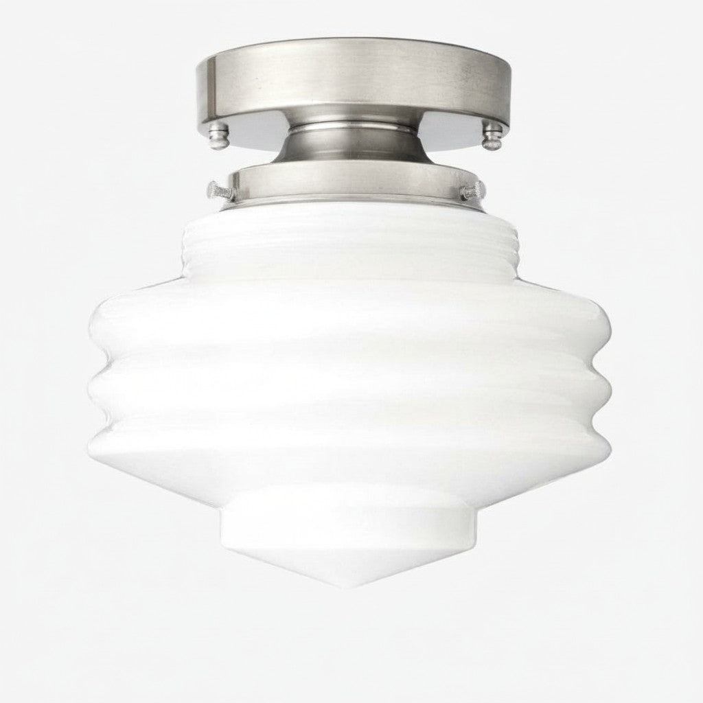 Geotower Glass Art Deco Flush Mount Ceiling Light – Ribbed Glass Globe Ceiling Fixture